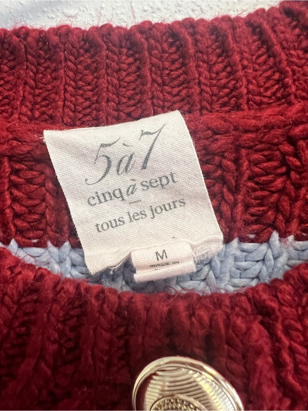cinq a sept Burgundy & Light Blue Striped Cropped Cardigan - Picture 3 of 7
